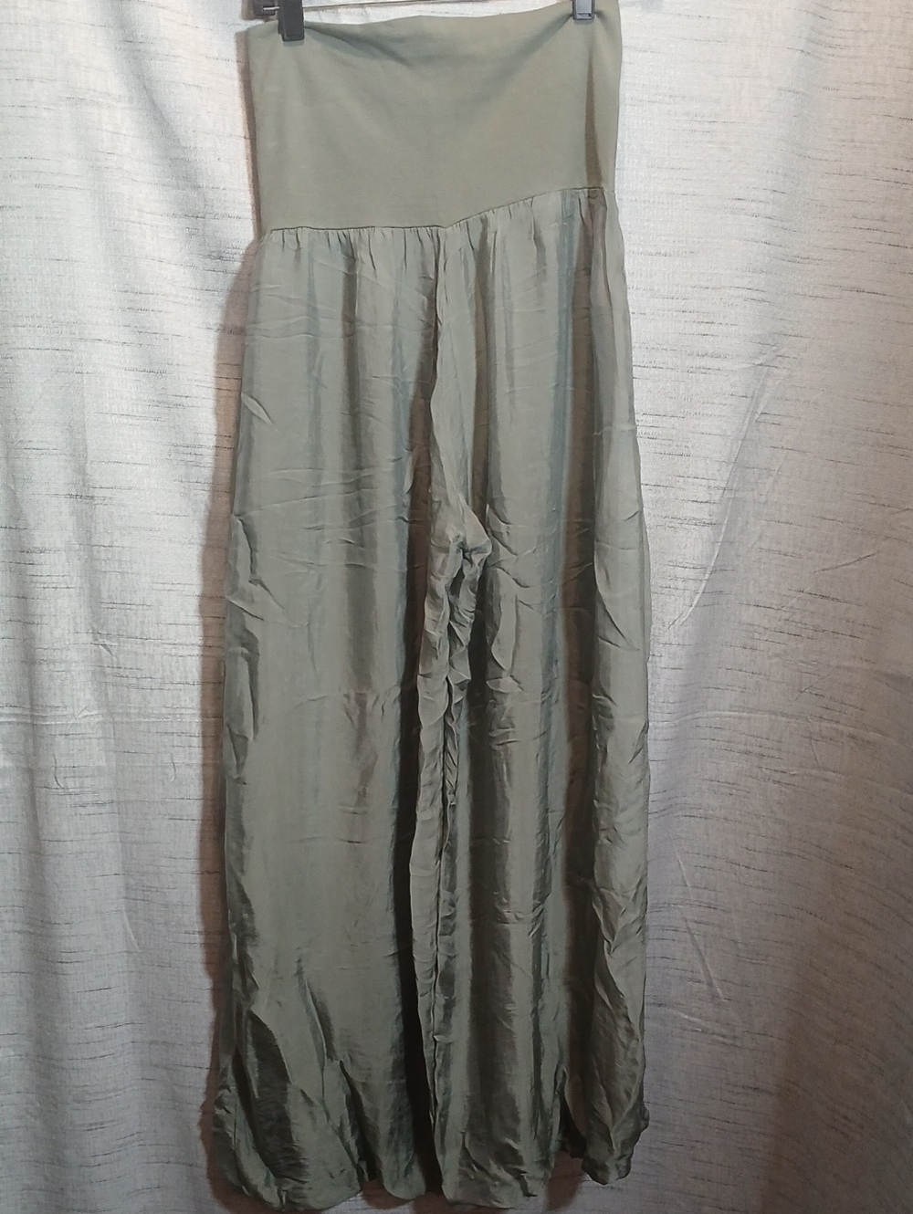 Mercantile Florence High-Waist Olive Wide-Leg Palazzo Silk Pants Sz M-L NWT